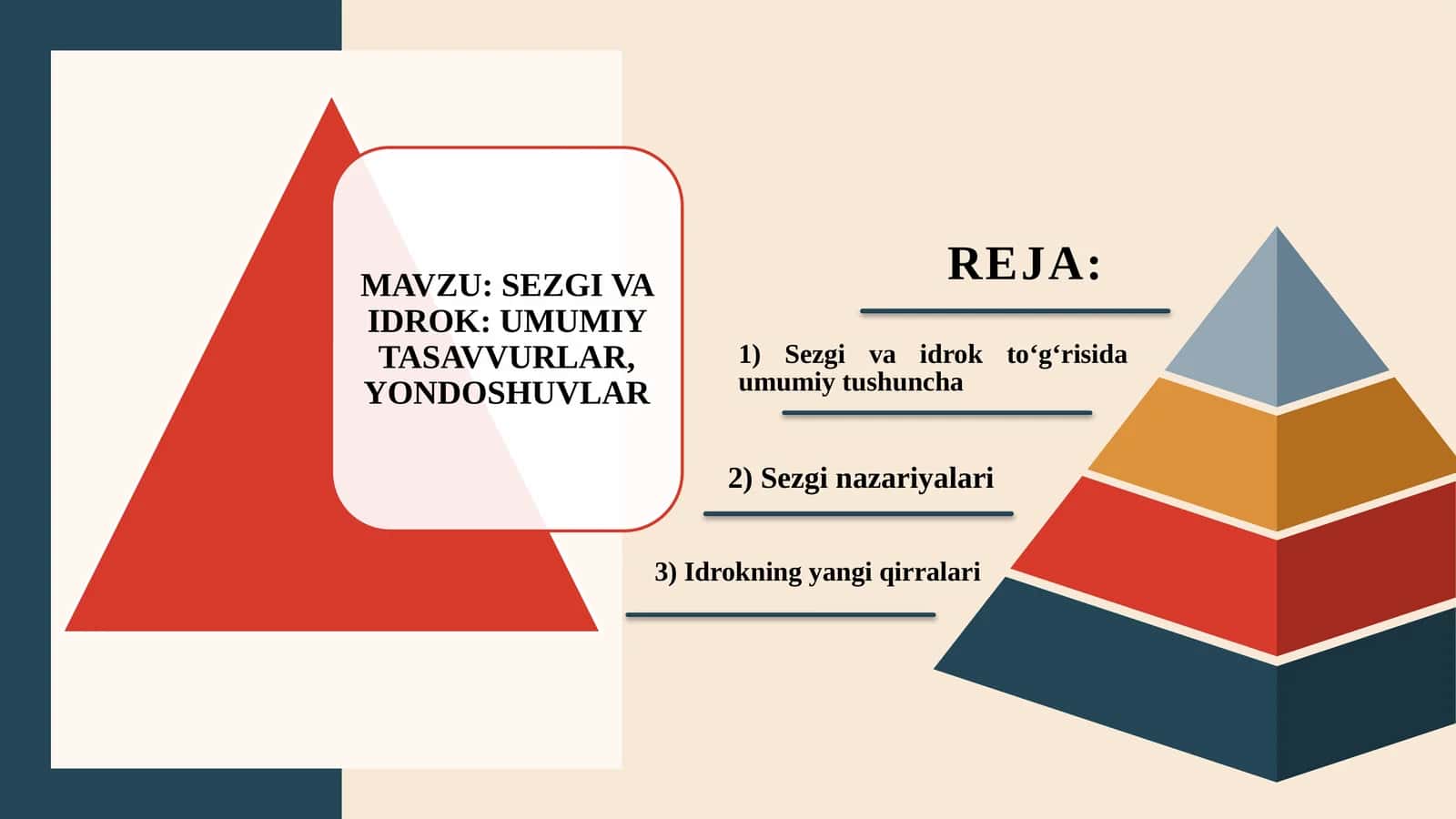 SEZGI VA IDROK UMUMIY TASAVVURLAR, YONDOSHUVLAR 1