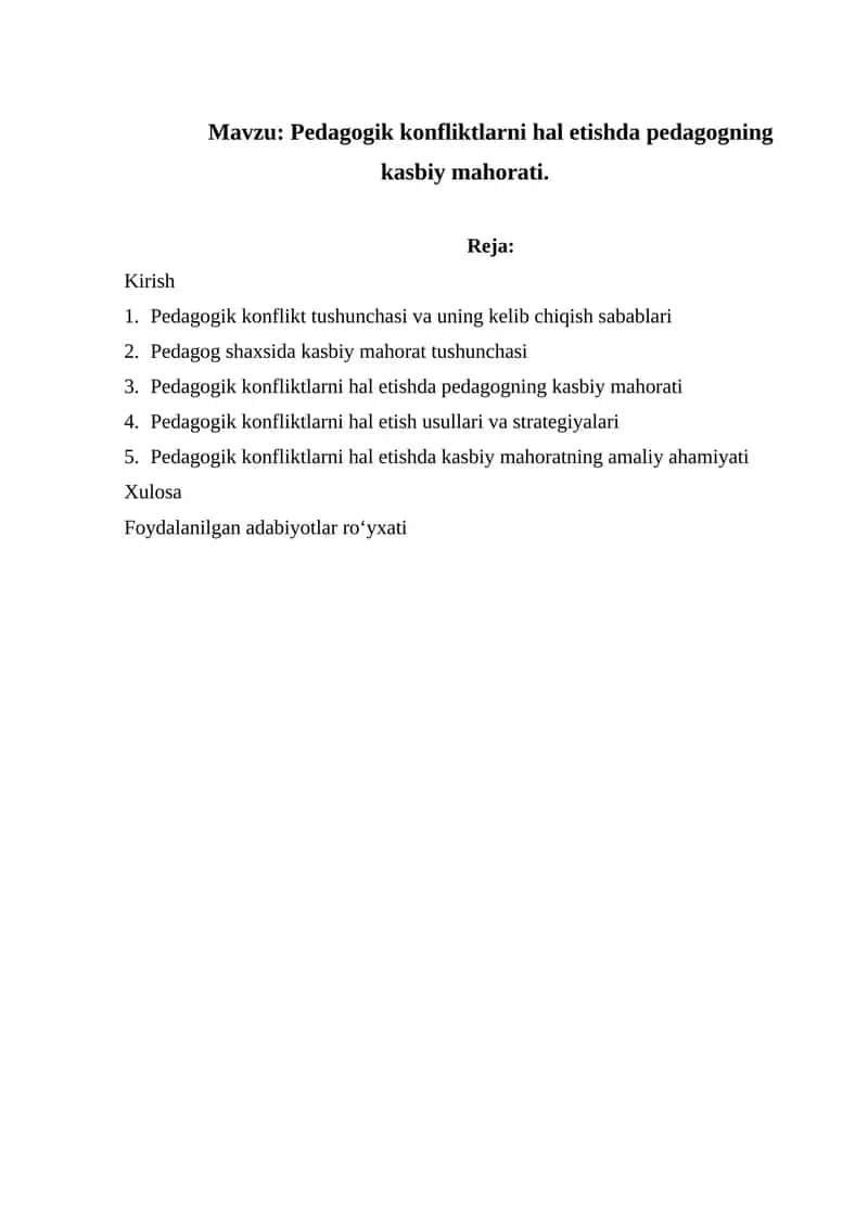 Pedagogik konfliktlarni hal etishda pedagogning kasbiy mahorati. 1