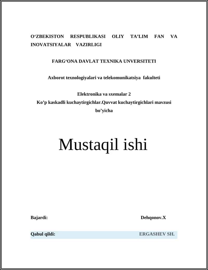 Ko’p kaskadli kuchaytirgichlar.Quvvat kuchaytirgichlari mavzusi 1