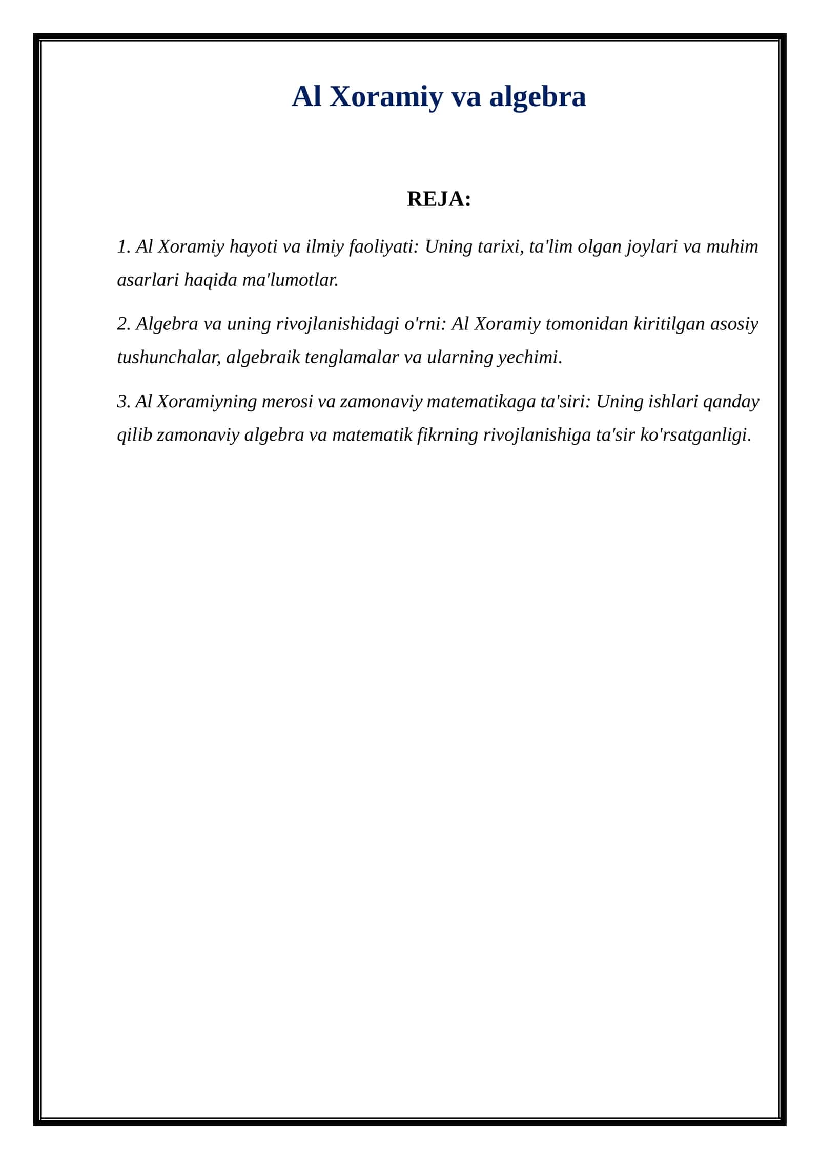 Al Xoramiy va algebra 1