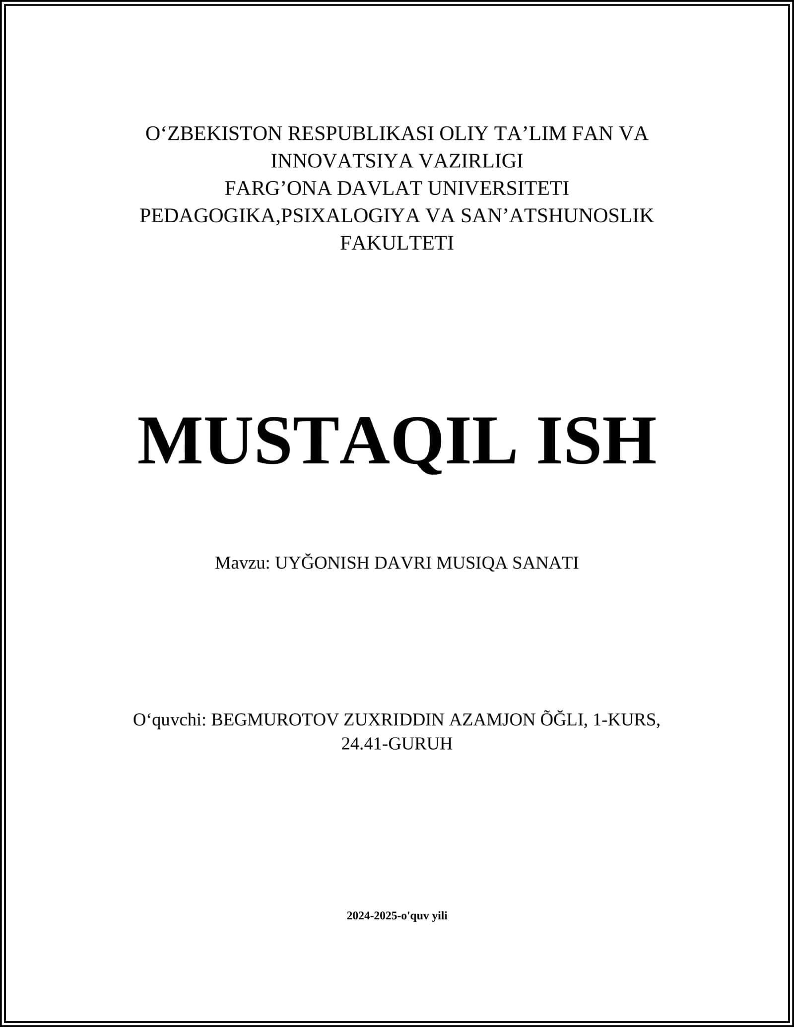 UYĞONISH DAVRI MUSIQA SANATI 1
