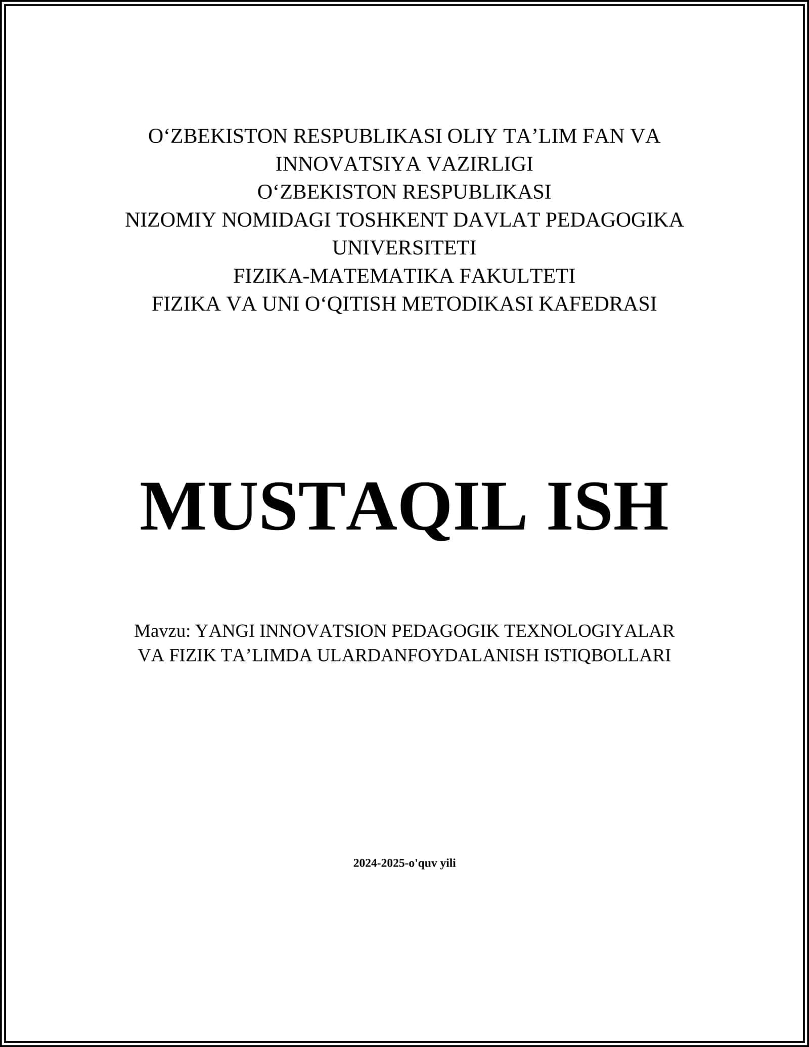 YANGI INNOVATSION PEDAGOGIK TEXNOLOGIYALAR VA FIZIK TA’LIMDA ULARDAN FOYDALANISH ISTIQBOLLARI 1