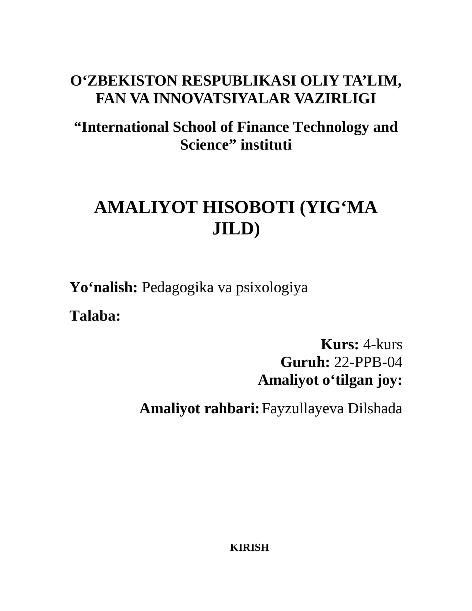 AMALIYOT HISOBOTI (YIG‘MA JILD) namuna 1