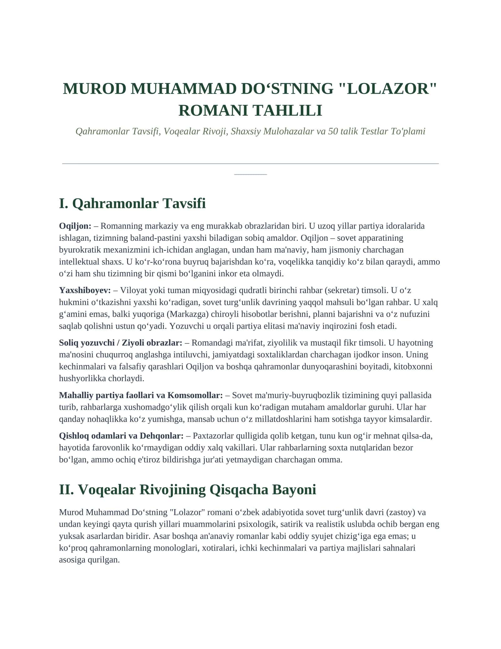 MUROD MUHAMMAD DO‘STNING "LOLAZOR" ROMANI TAHLILI 1
