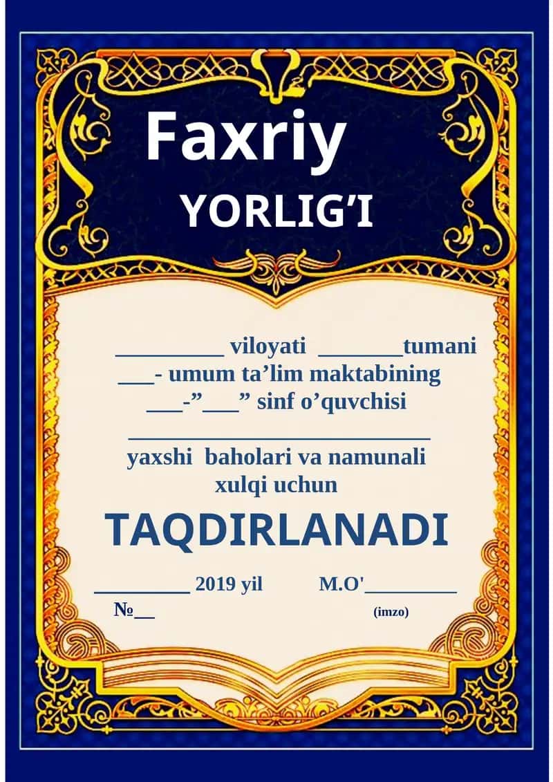 Faxriy YORLIG’I Faxriy yorliq shablon Word 1