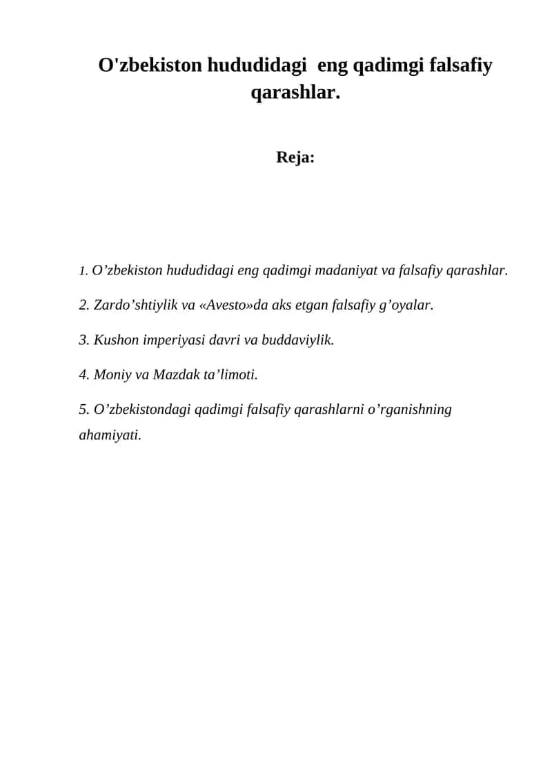O'zbekiston hududidagi eng qadimgi falsafiy qarashlar 1