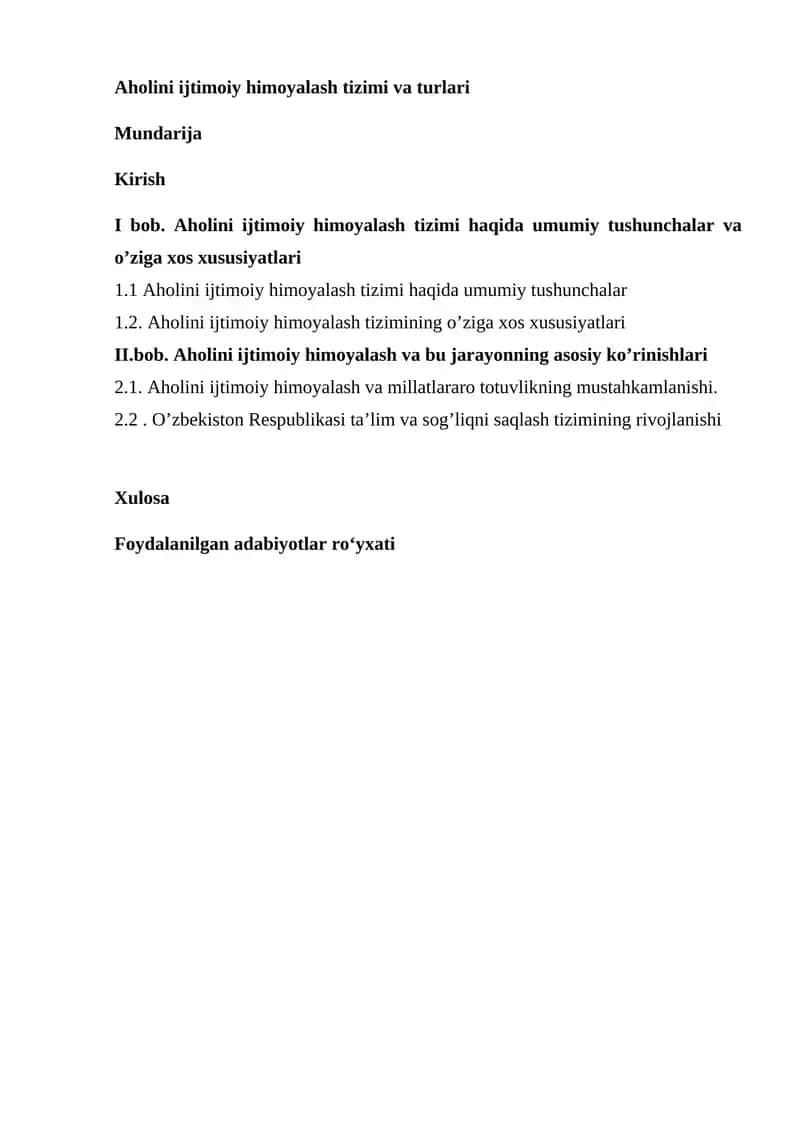 Aholini ijtimoiy himoyalash tizimi va turlari 1
