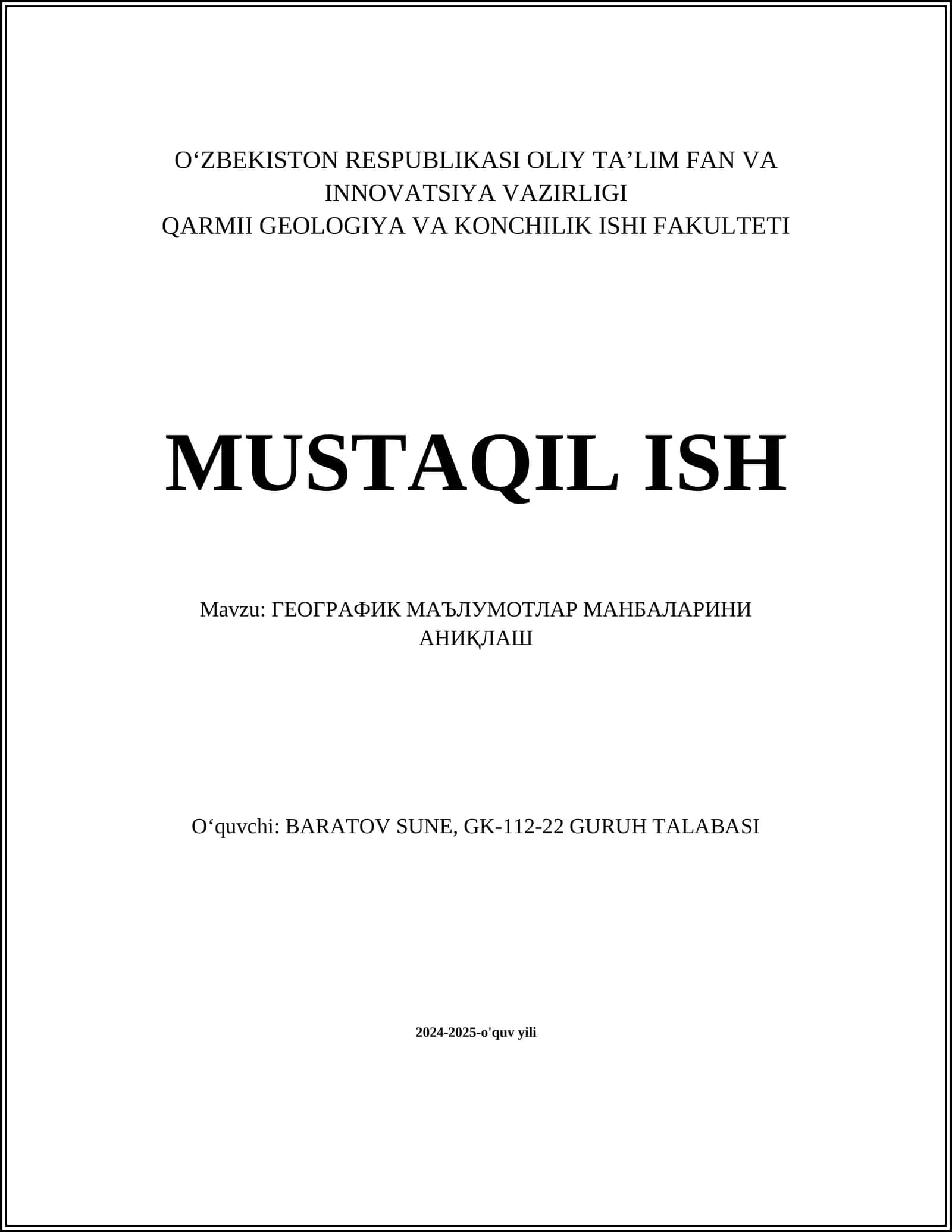 ГЕОГРАФИК МАЪЛУМОТЛАР МАНБАЛАРИНИ АНИҚЛАШ 1