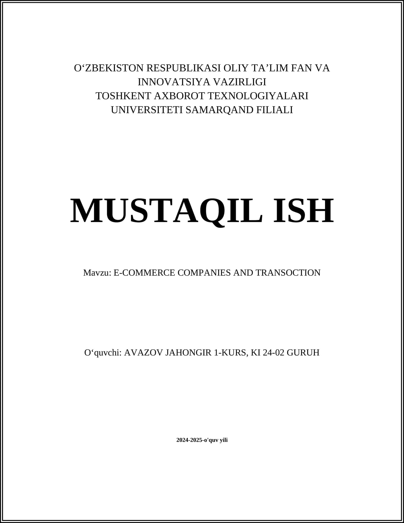 E-COMMERCE COMPANIES AND TRANSACTION 1