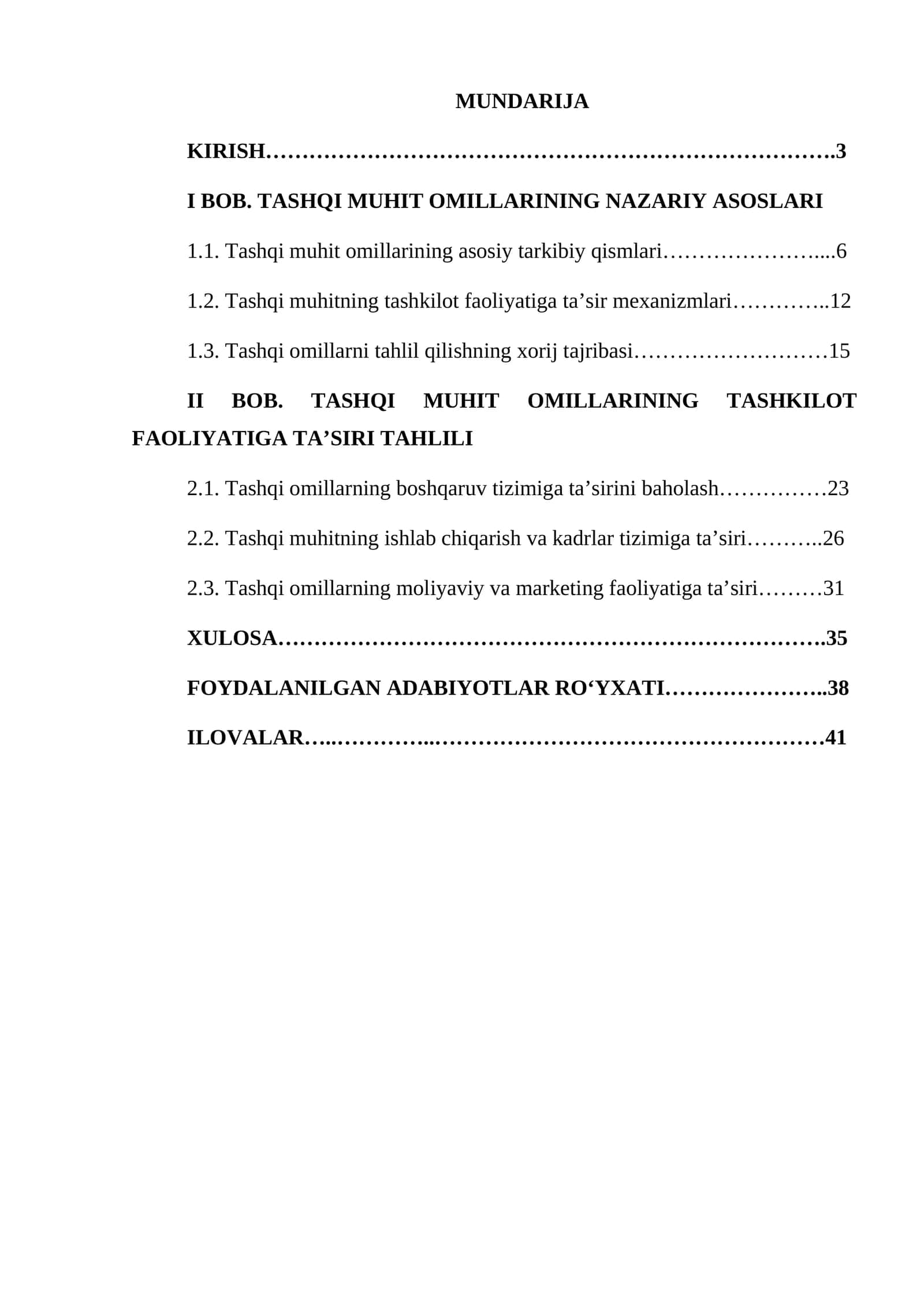 TASHQI MUHIT OMILLARINING TASHKILOT FAOLIYATIGA TA’SIRI TAHLILI 1