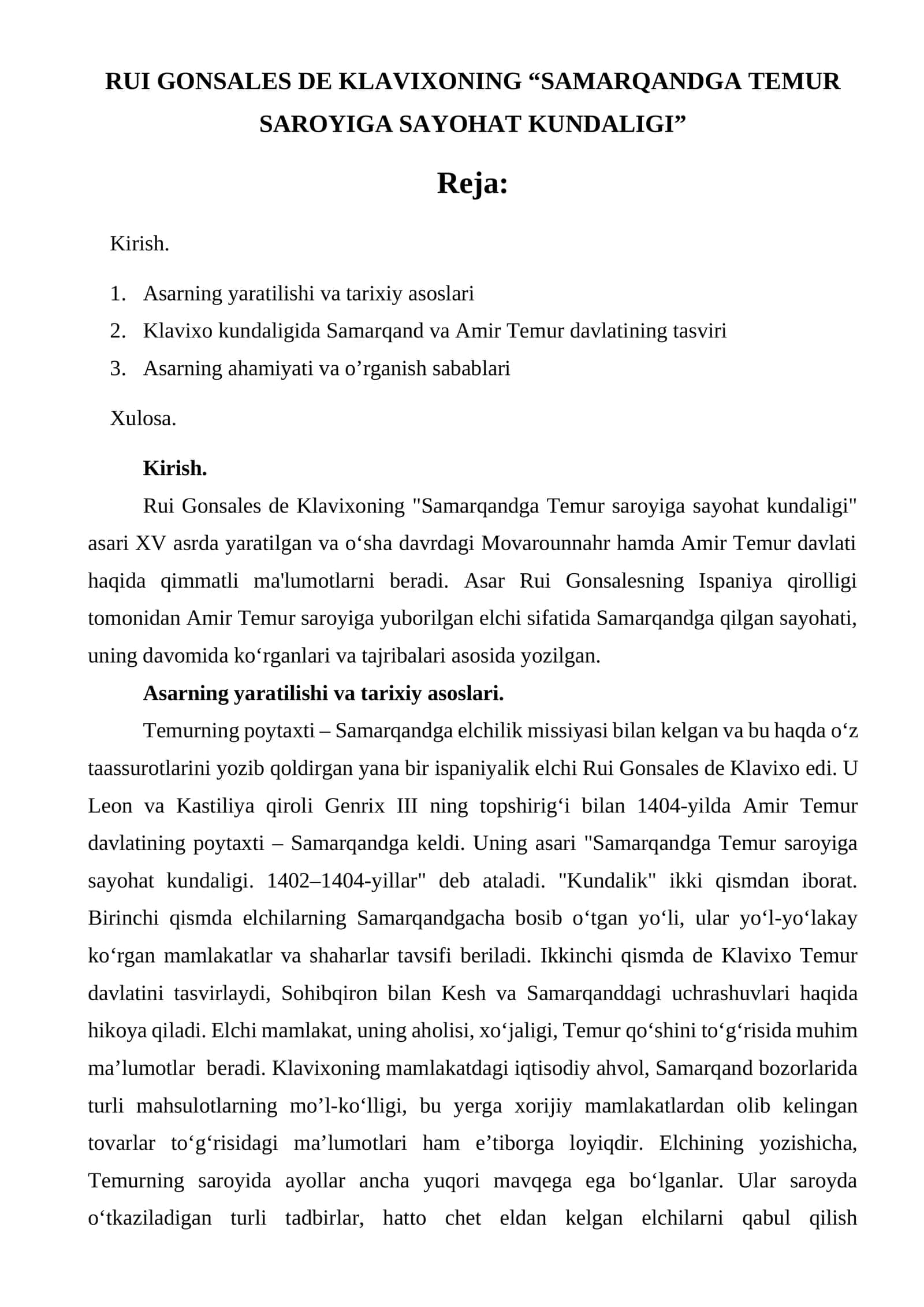 Samarqandga Temur saroyiga sayohat kundaligi 1