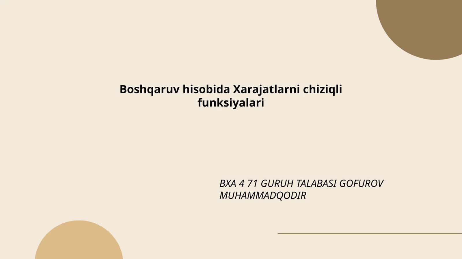 Xarajatlarni chiziqli funksiyalari 1