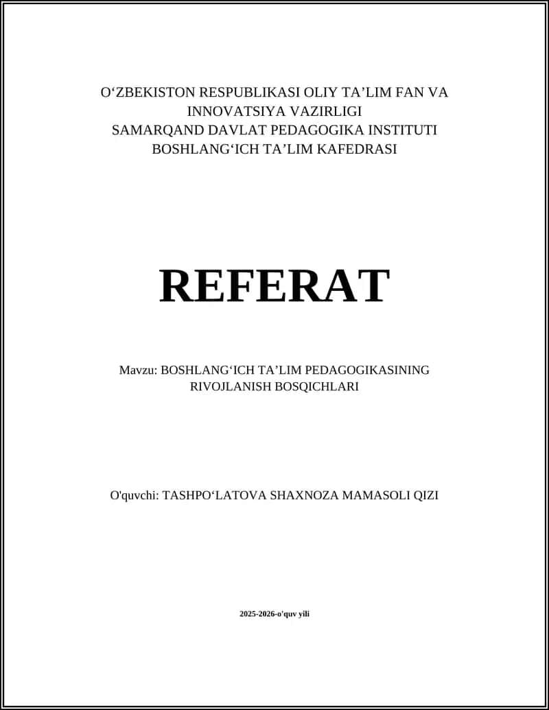 Boshlangʻich taʼlim pedagogikasining rivojlanish bosqichlari 1