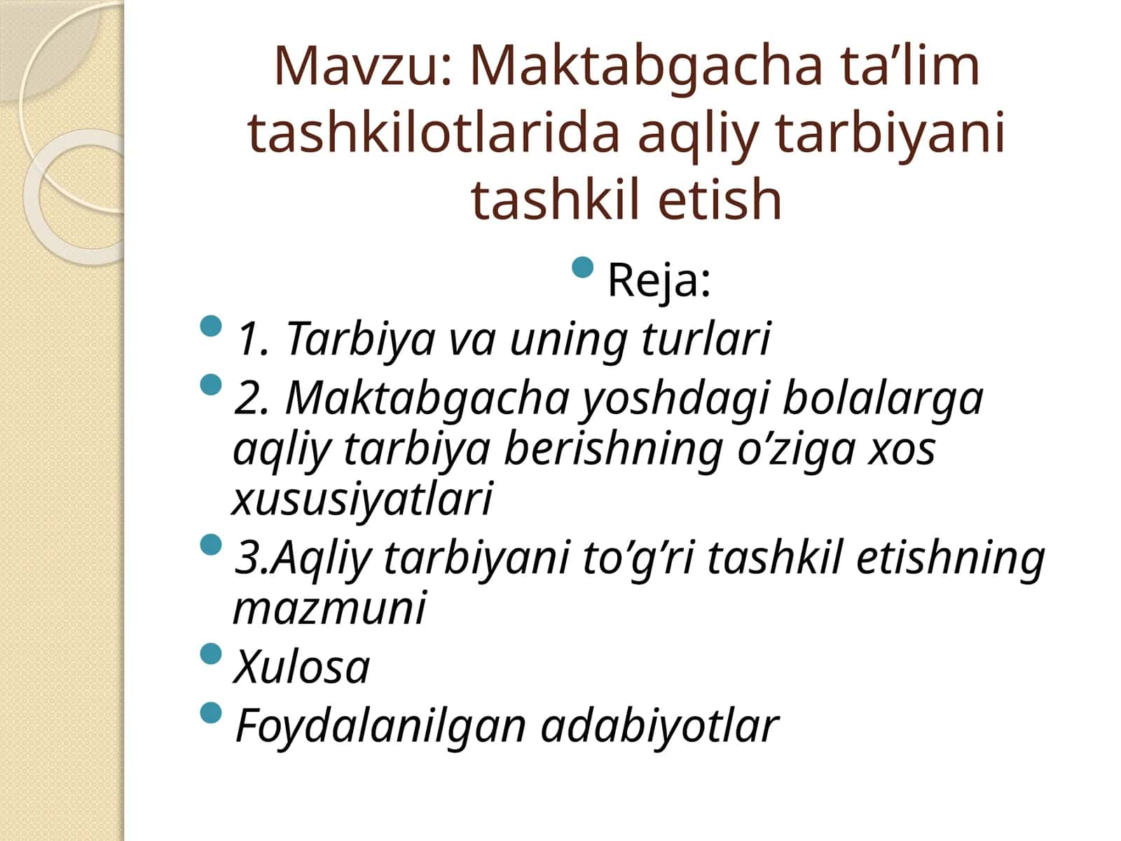Maktabgacha ta’lim tashkilotlarida aqliy tarbiyani tashkil etish 1