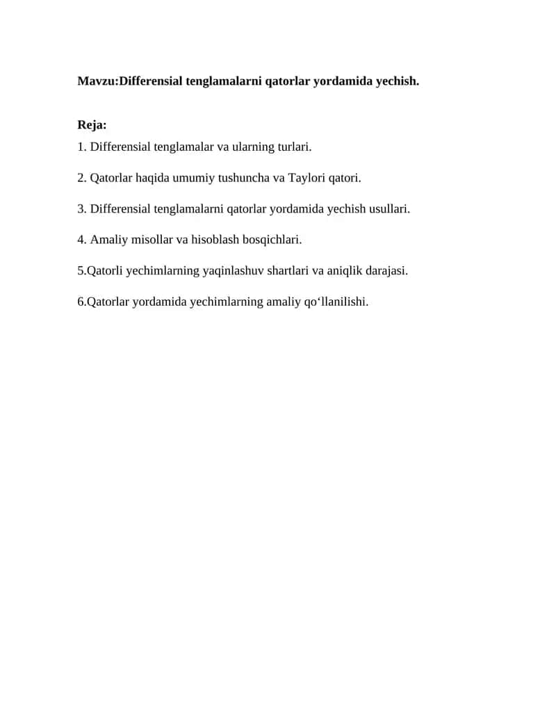 Differensial tenglamalarni qatorlar yordamida yechish 1