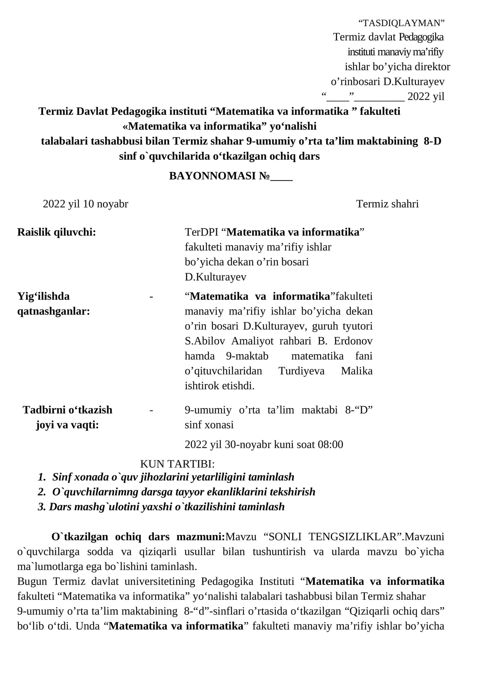 Termiz davlat Pedagogika instituti “Matematika va informatika ” fakulteti 1
