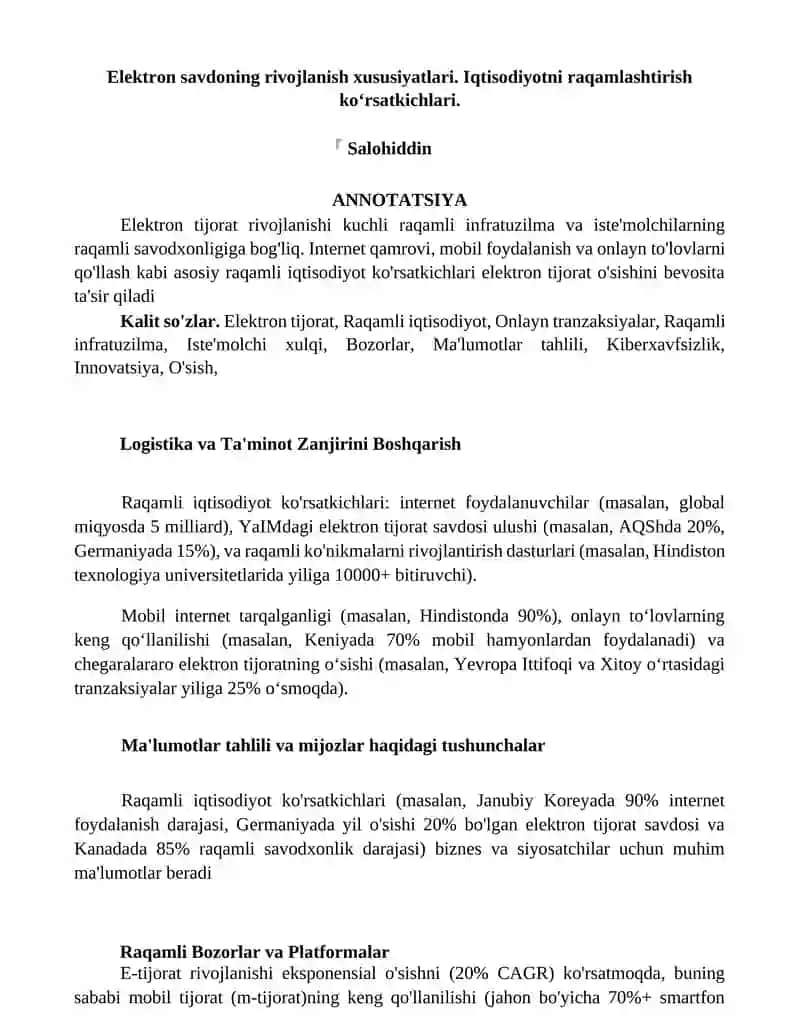 Elektron savdoning rivojlanish xususiyatlari