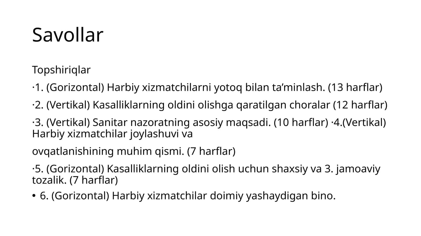 Savollar 1