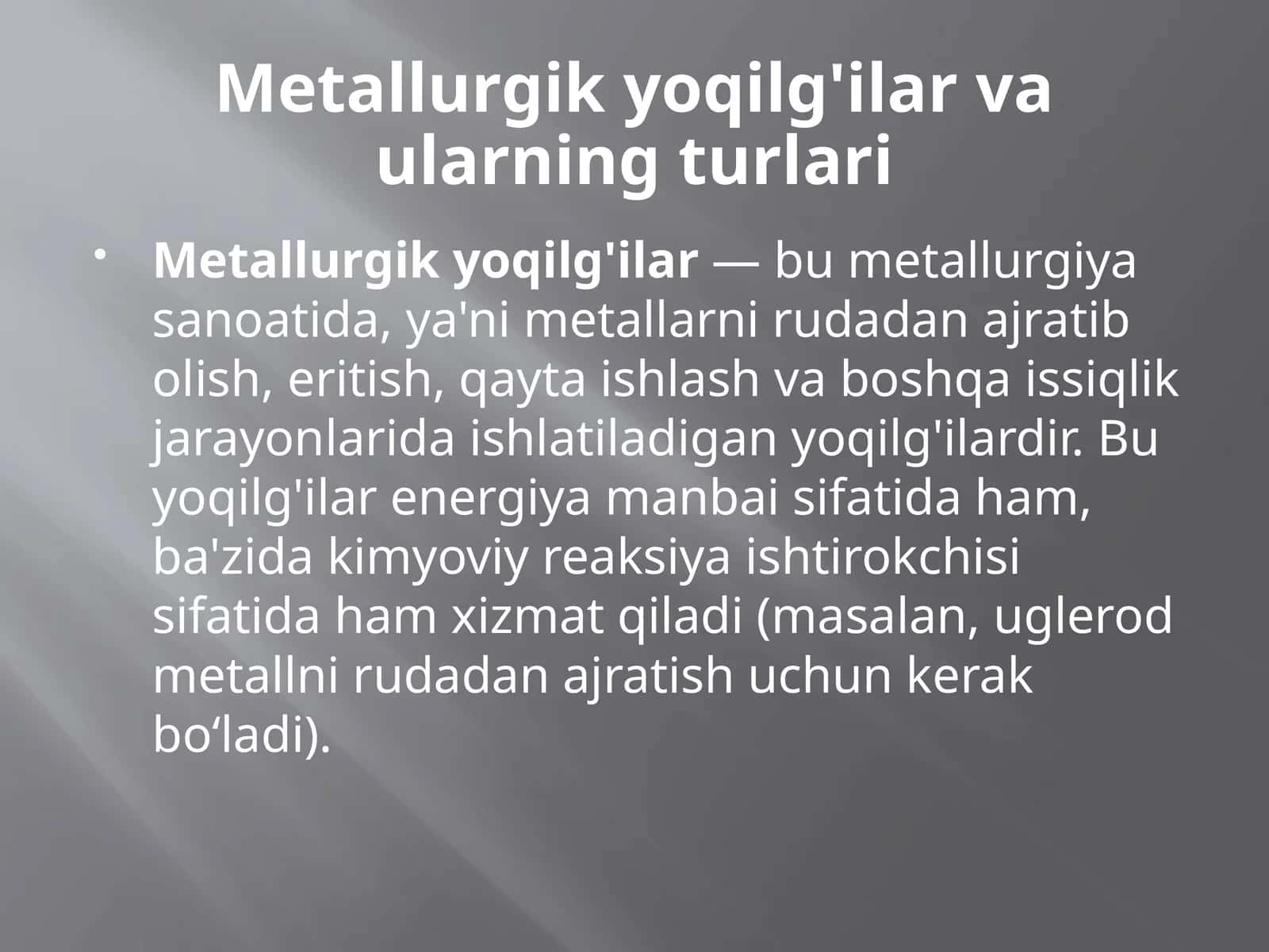 Metallurgik yoqilg'ilar va ularning turlari 1