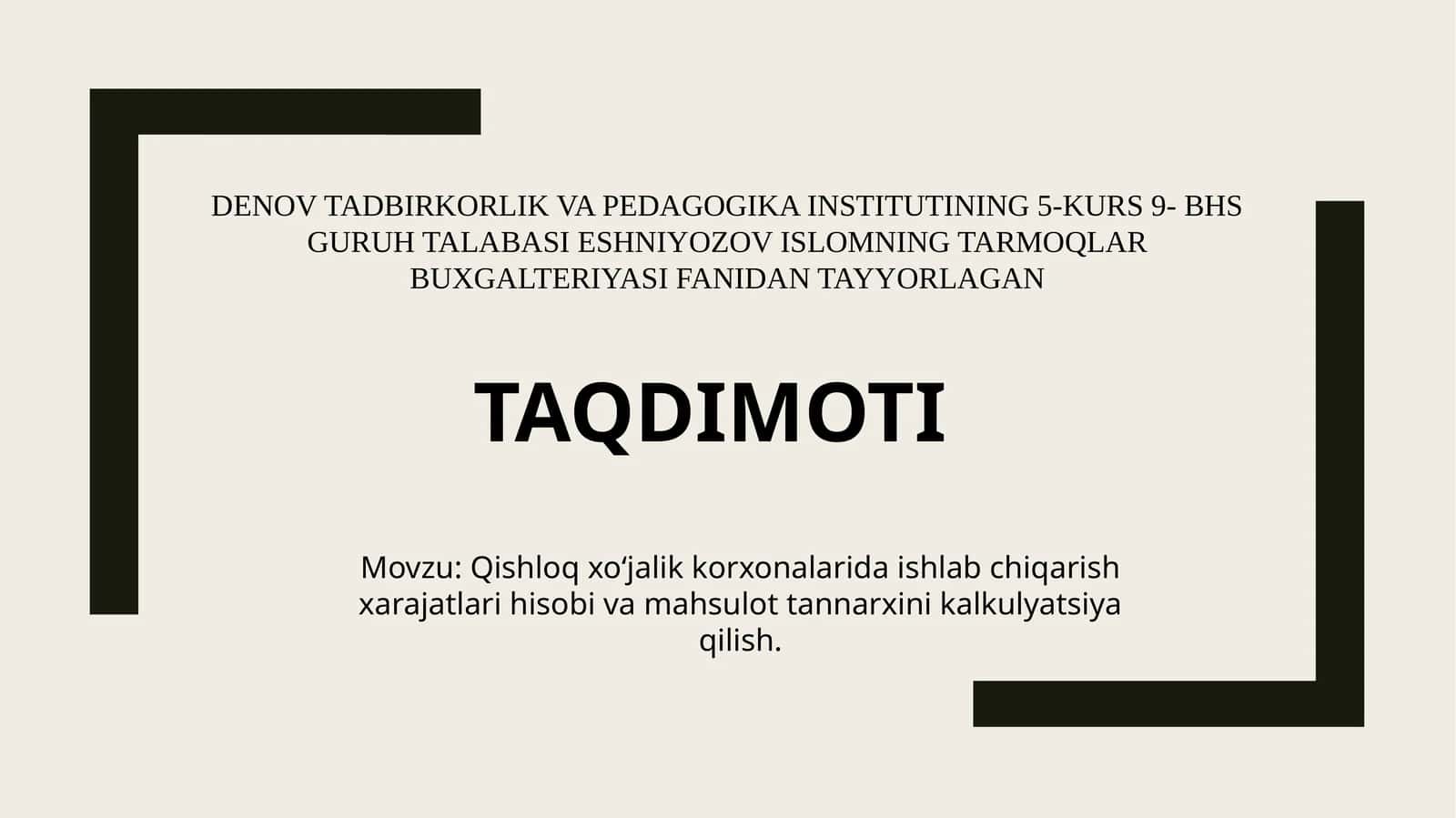 Tarmoqlar Buxgalteriyasi Fanidan Taqdimot 1