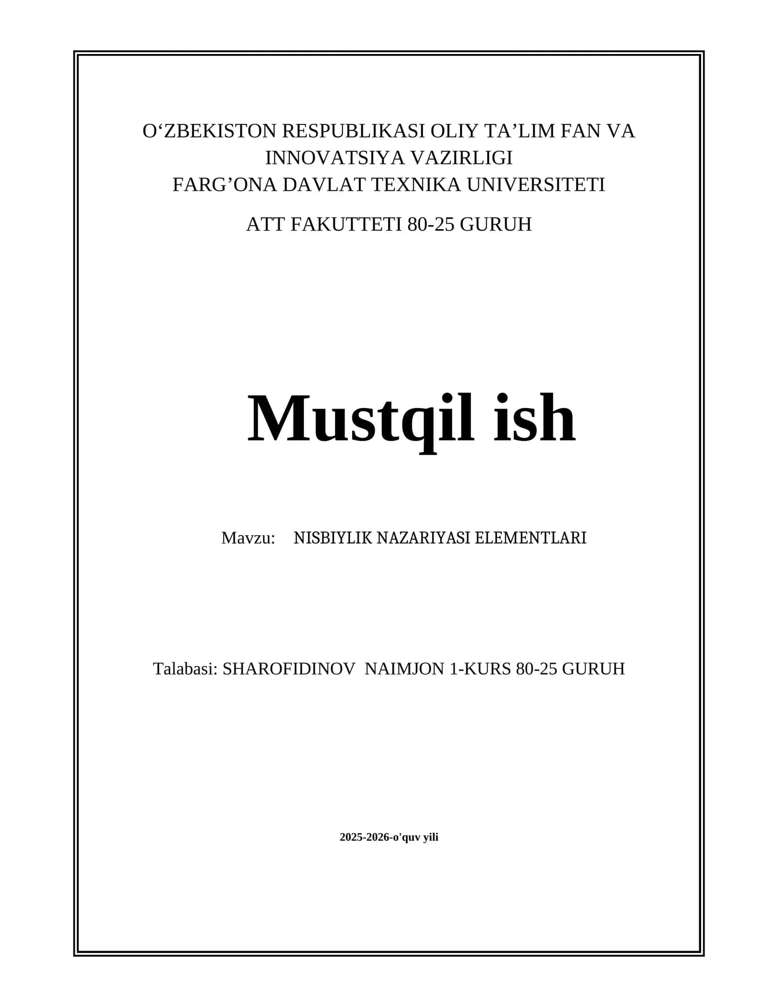 NISBIYLIK NAZARIYASI ELEMENTLARI 1