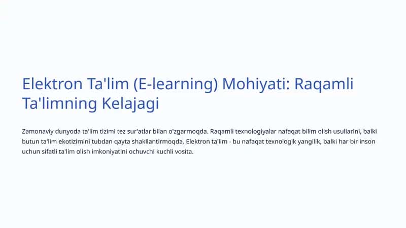 Elektron Ta'lim (E-learning) 1