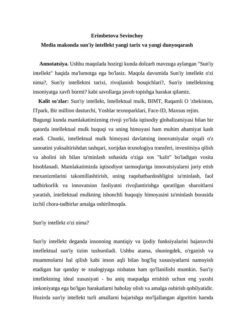 Sun'iy Intellektning Yangi Tarixi va Dunyoqarash 1