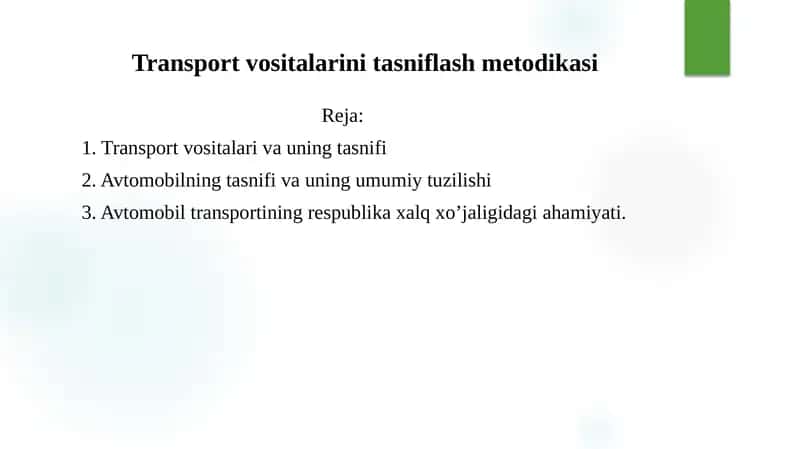 Transport vositalarini tasniflash metodikasi 1
