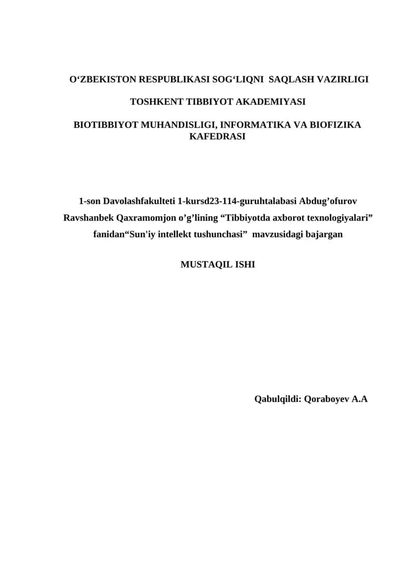 Sun'iy intellekt tushunchasi 1