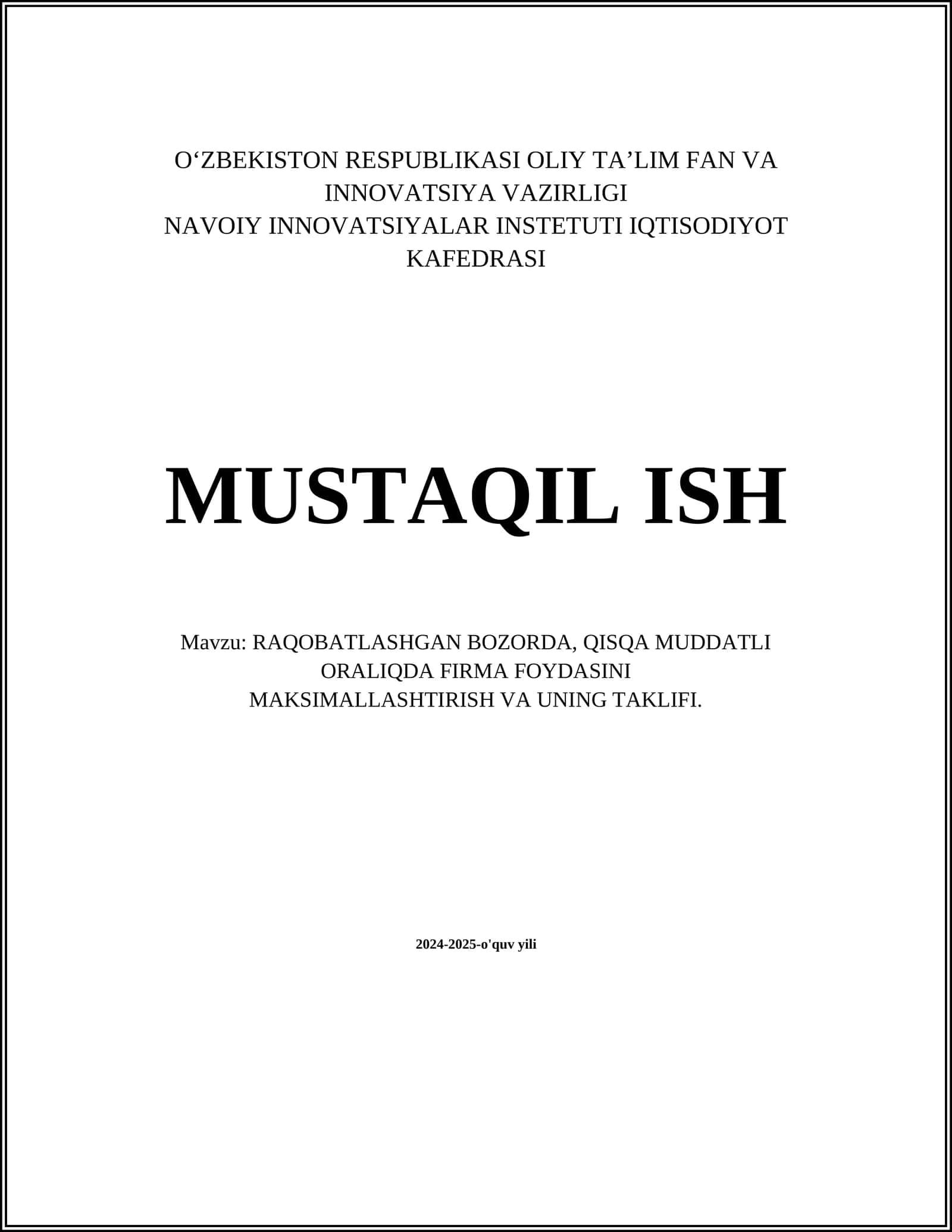 Raqobatlashgan bozorda narx belgilash 1