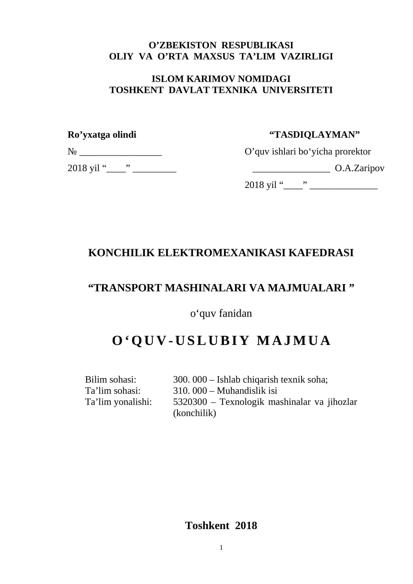 TRANSPORT MАSHINALARI VA MAJMUALARI 1