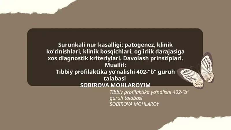 Surunkali nur kasalligi: patogenez, klinik ko'rinishlari, klinik bosqichlari, og'irlik darajasiga xos diagnostik kriteriylari. Davolash prinstiplari. 1