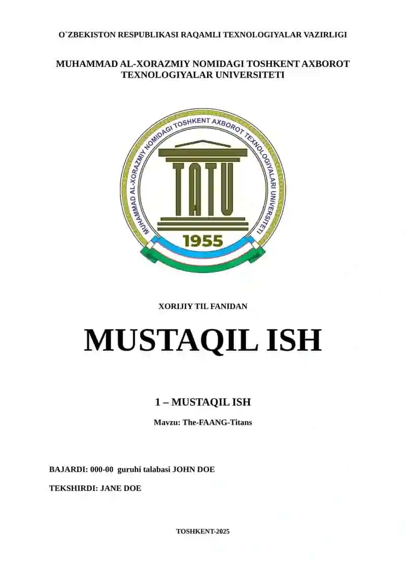 TATU xorijiy till titulniy list