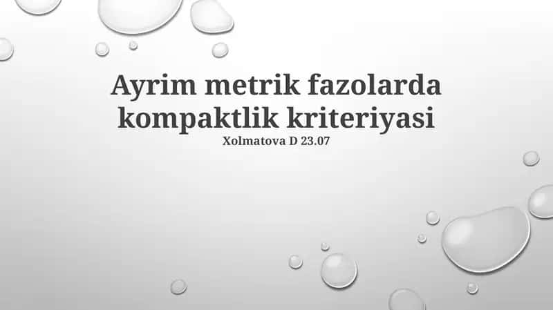 Kompakt Metrik Fazolar Misollari 1