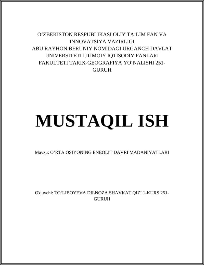 OʻRTA OSIYONING ENEOLIT DAVRI MADANIYATLARI 1
