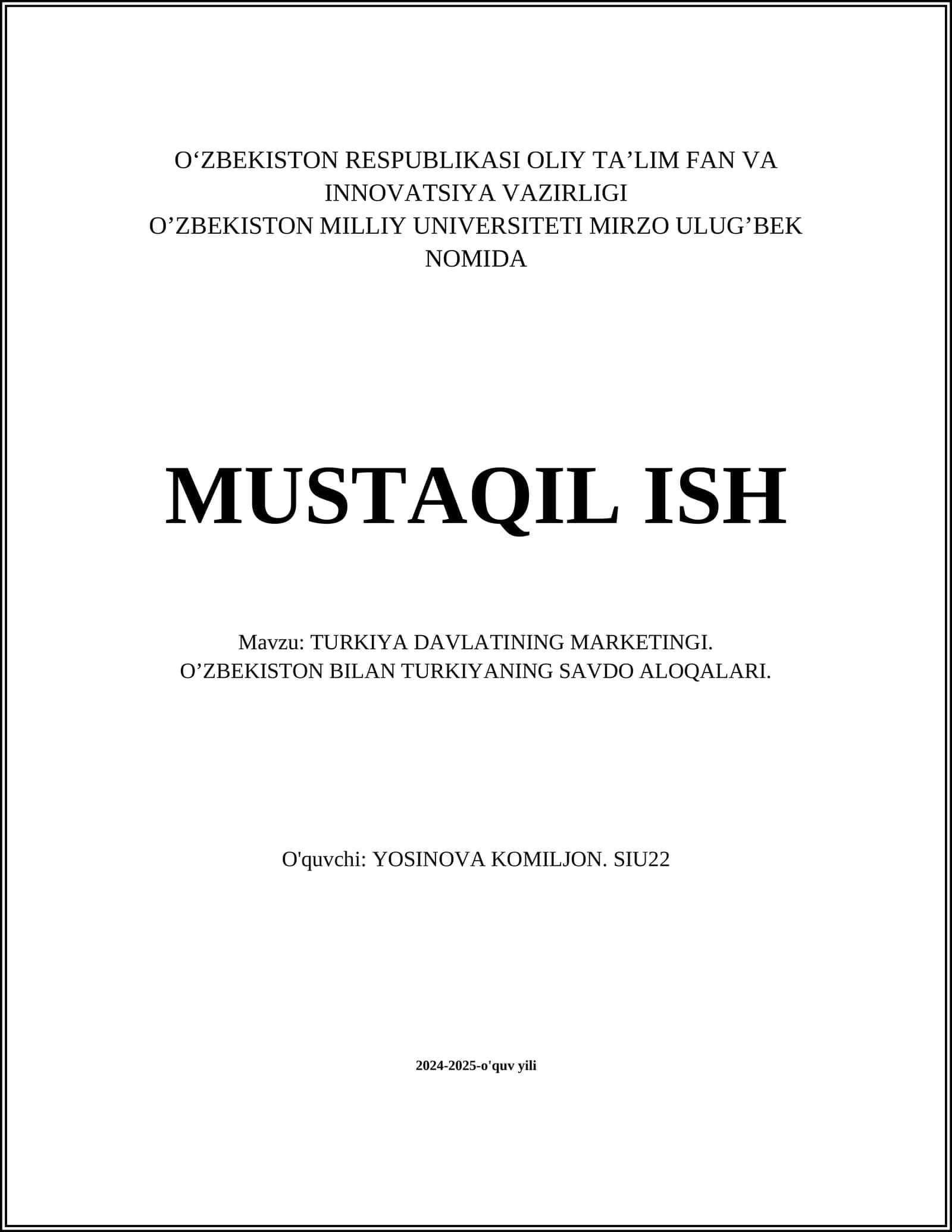 TURKIYA DAVLATINING MARKETINGI 1