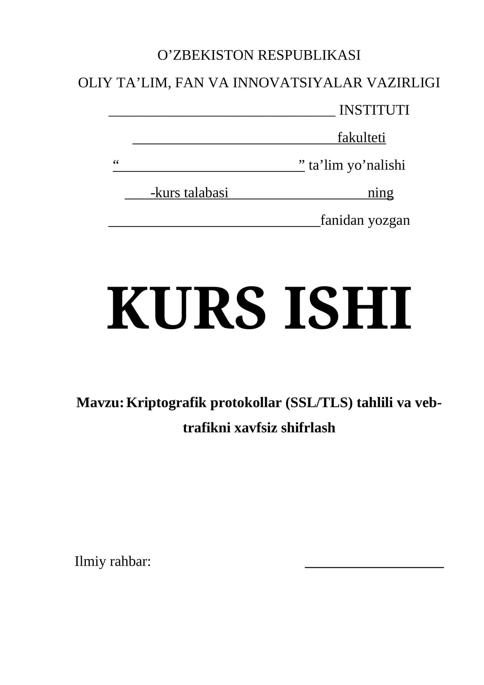 Kriptografik protokollar (SSL/TLS) tahlili va veb-trafikni xavfsiz shifrlash 1