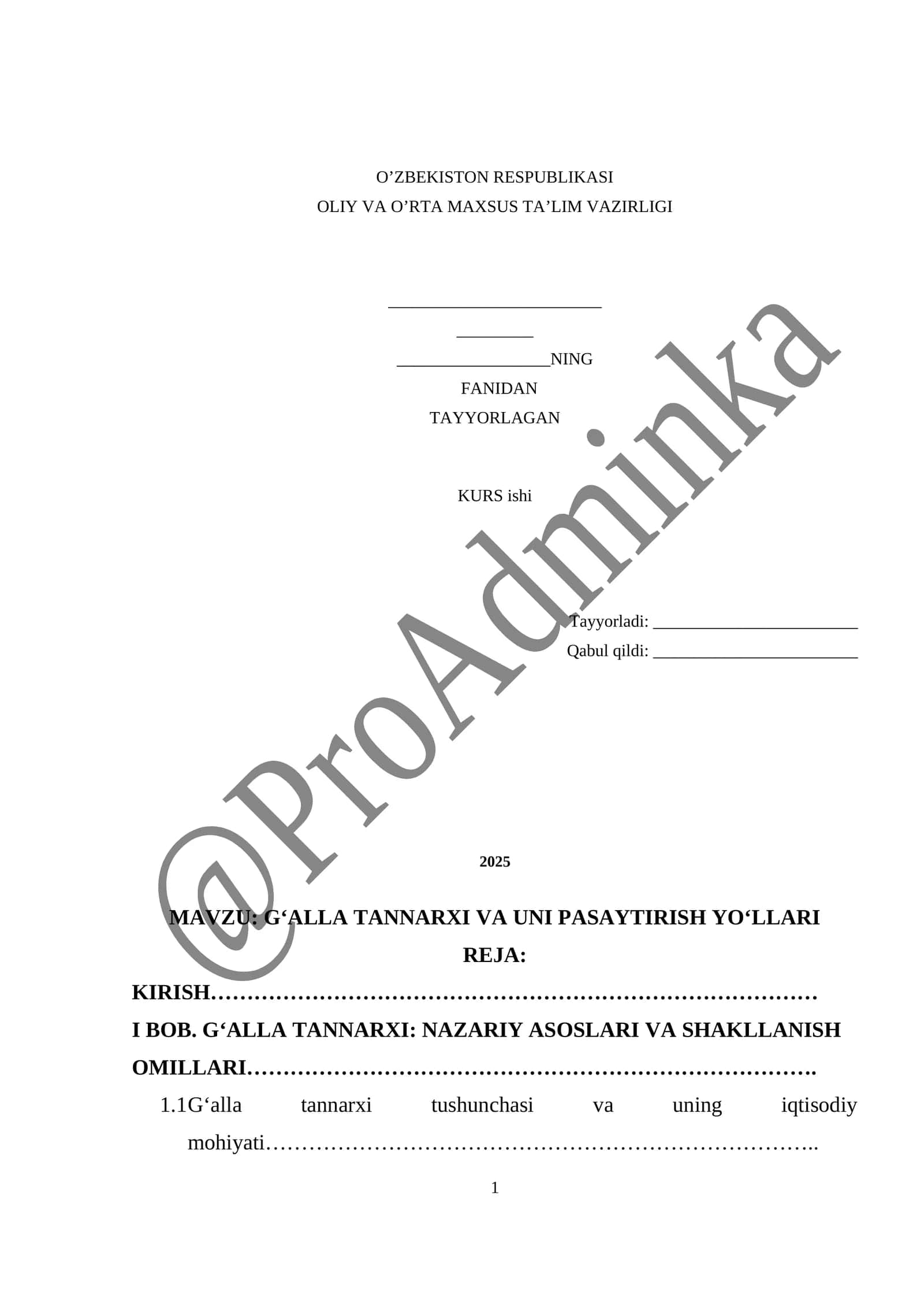 GʻALLA TANNARXI VA UNI PASAYTIRISH YOʻLLARI 1