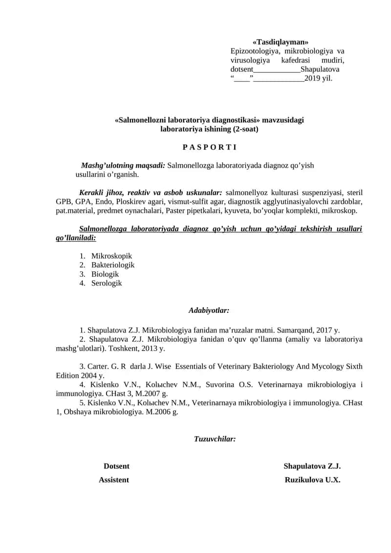 Salmonellozni laboratoriya diagnostikasi 1