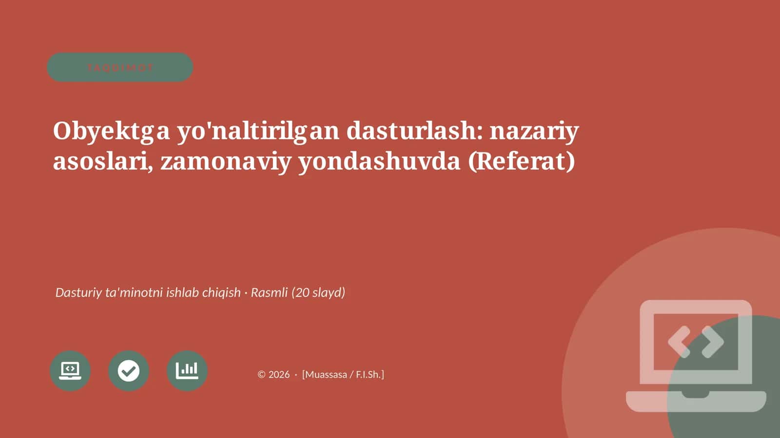 Obyektga yo'naltirilgan dasturlash: nazariy asoslari, zamonaviy yondashuvda (Referat) 1