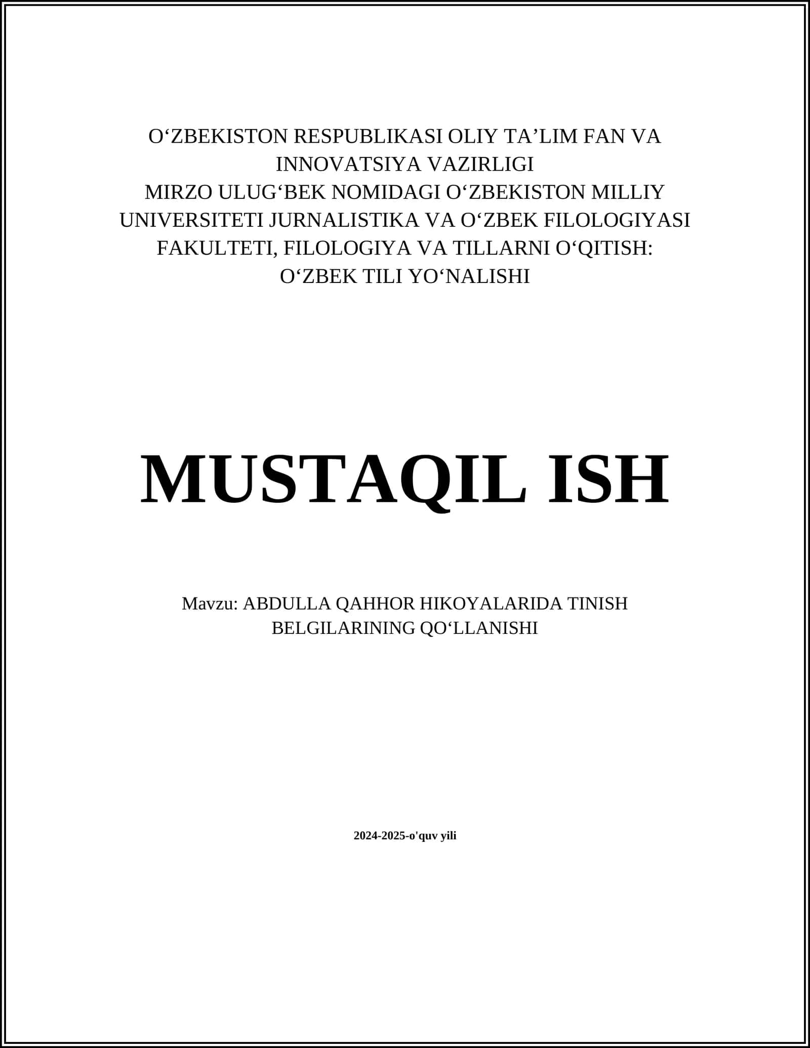 ABDULLA QAHHOR HIKOYALARIDA TINISH BELGILARINING QO‘LLANISHI 1