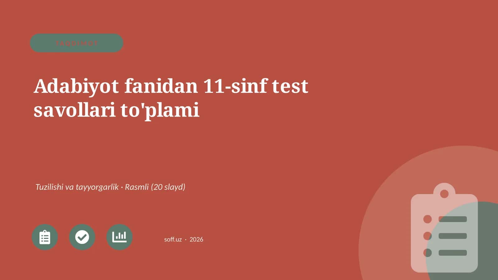Adabiyot fanidan 11-sinf test savollari to'plami 1