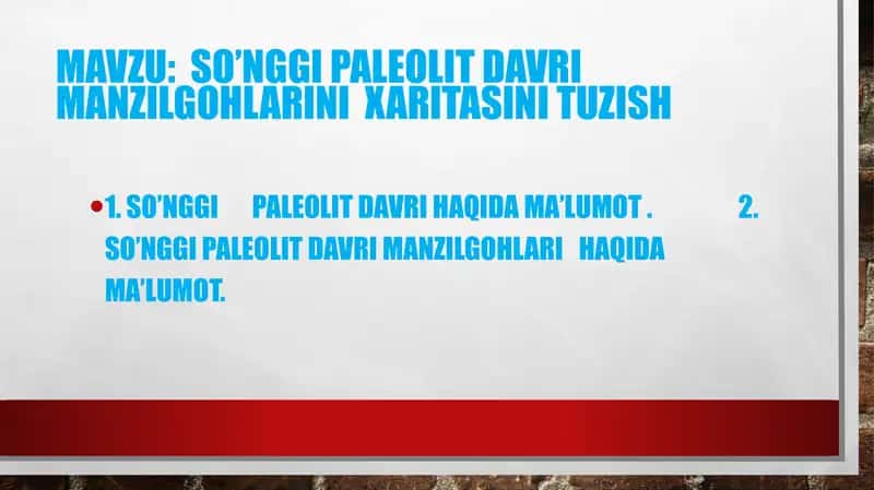 So’nggi paleolit davri manzilgohlarini xaritasini tuzish 1