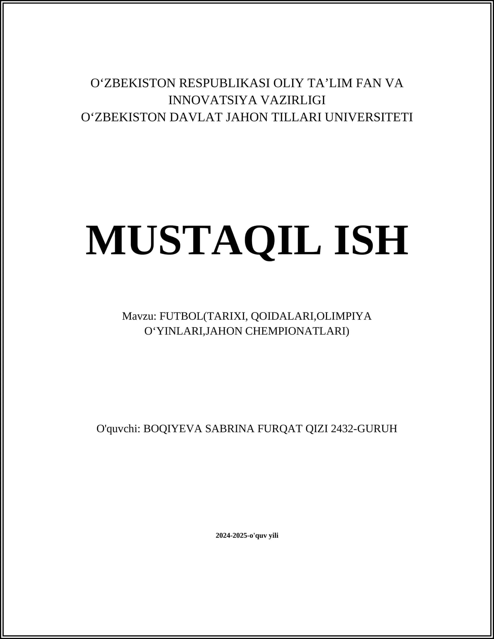 FUTBOL(TARIXI, QOIDALARI,OLIMPIYA OʻYINLARI,JAHON CHEMPIONATLARI) 1
