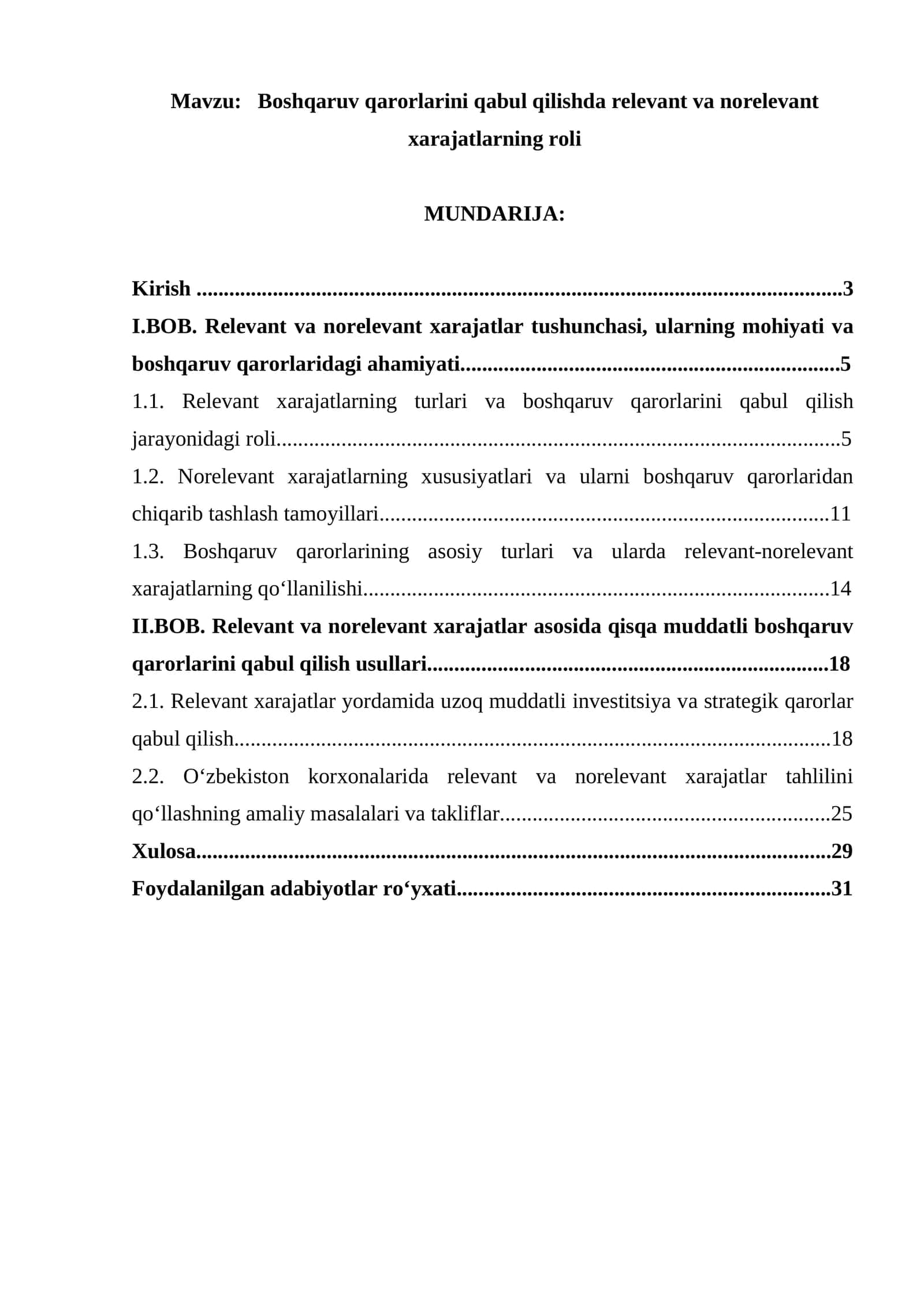 Boshqaruv qarorlarini qabul qilishda relevant va norelevant xarajatlarning roli 1