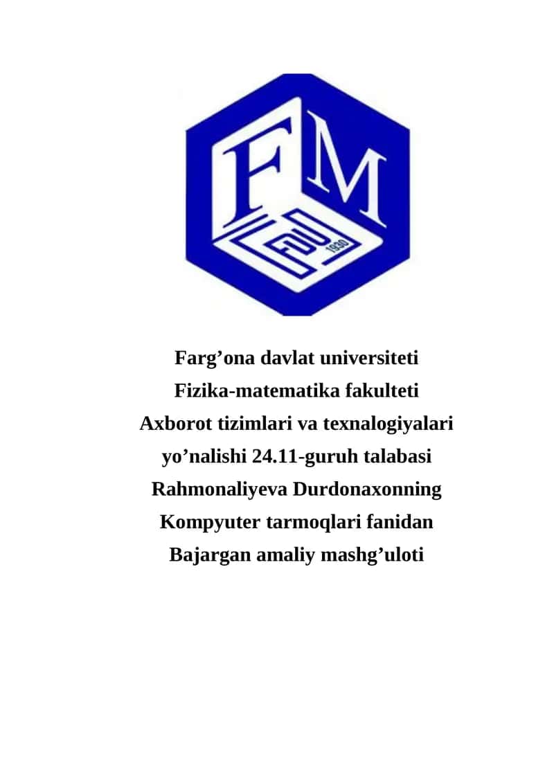 Wireshark o'rnalash 1
