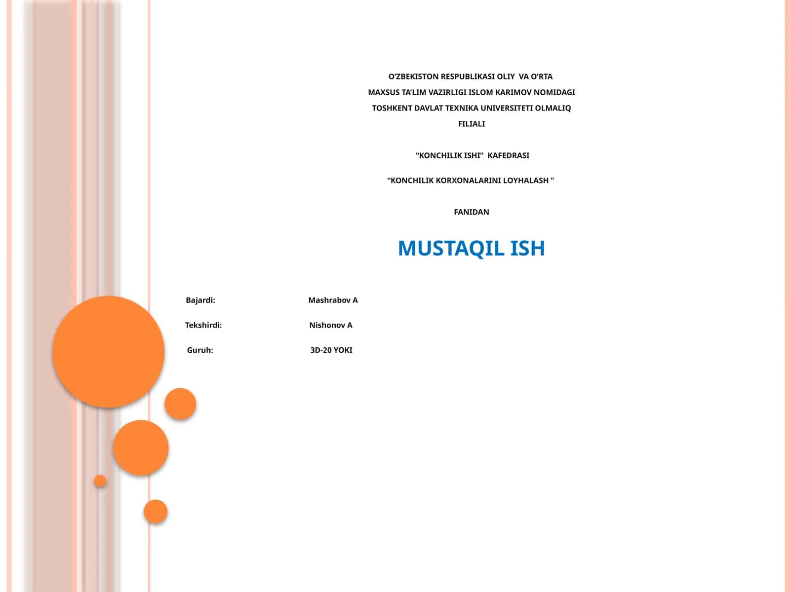 Konchilik korxonalarini loyihalash fanining 1