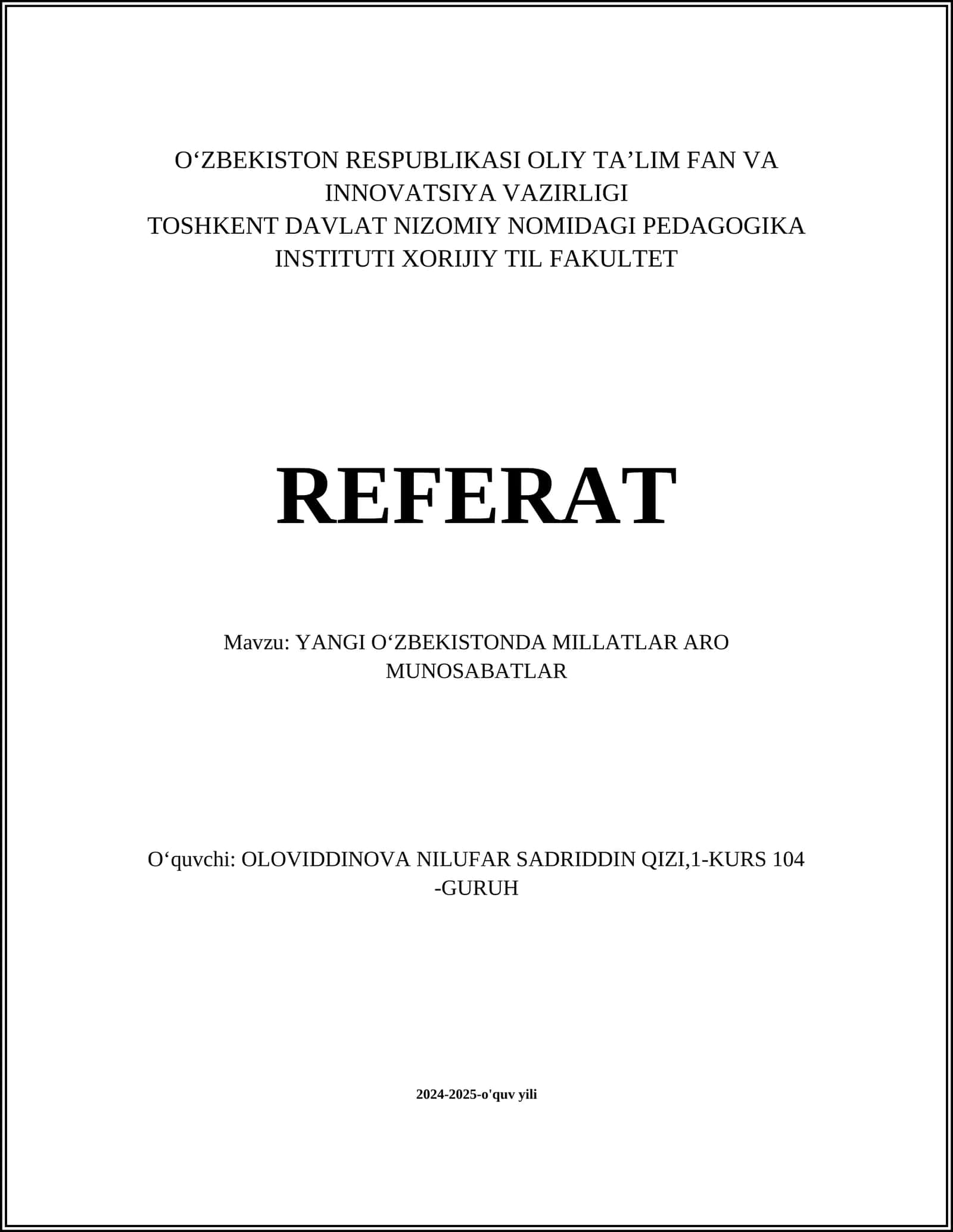 YANGI OʻZBEKISTONDA MILLATLAR ARO MUNOSABATLAR 1
