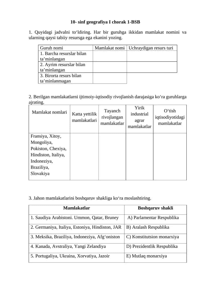 10- sinf geografiya I chorak 1-BSB 1