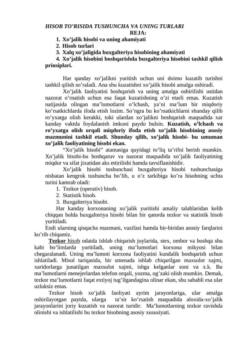 Xo’jalik hisobi va uning ahamiyati 1
